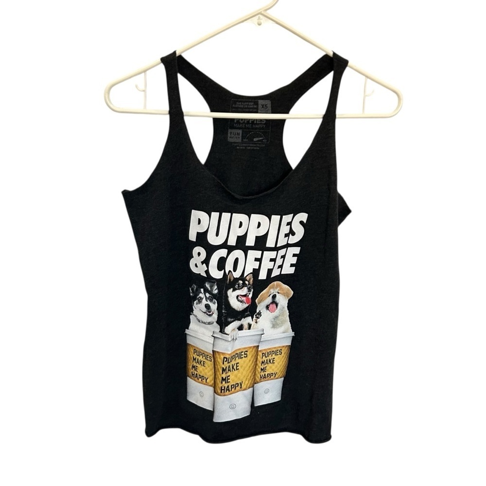 Puppies Make Me Happy “Puppies & Coffee” Tank Top XS